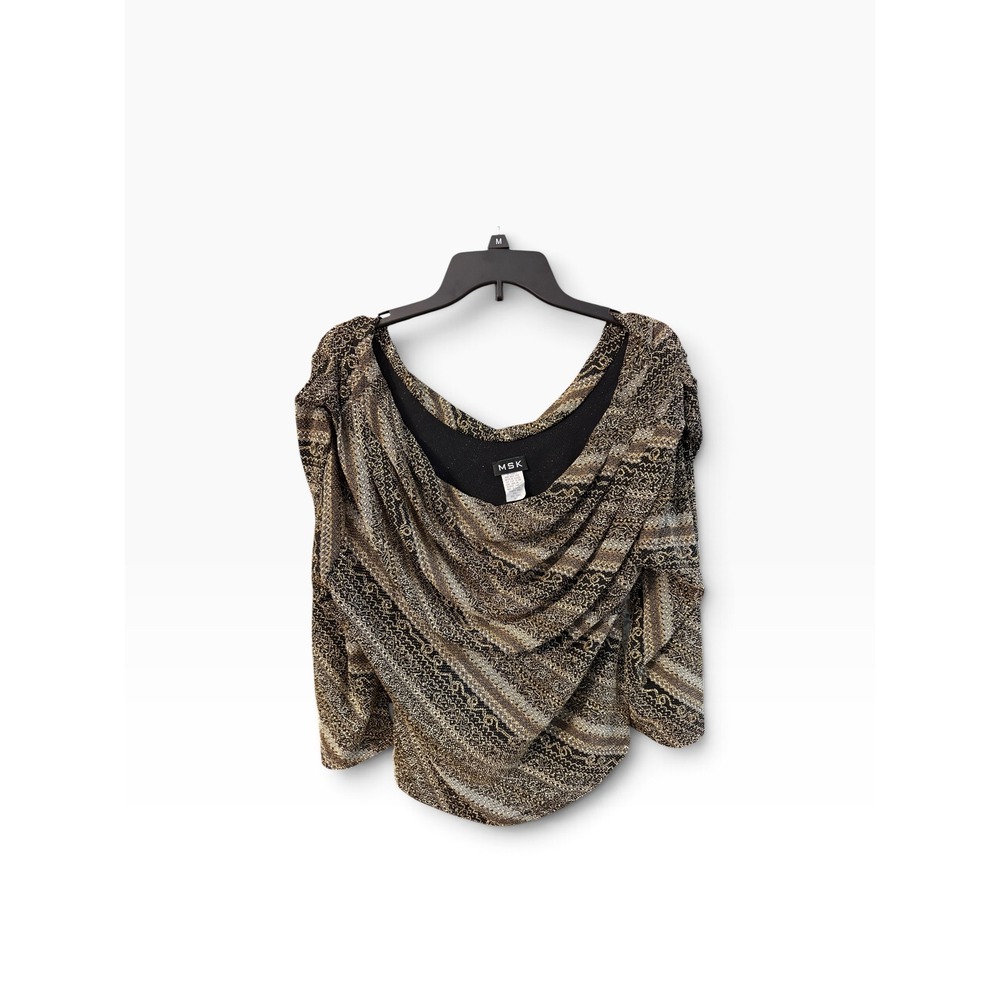 MSK Womens Gold Black Metallic Cowl Neck Evening Top XL Made in USA